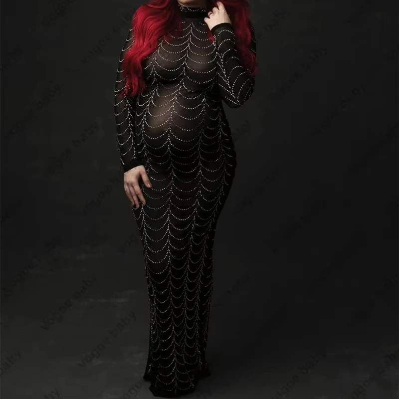 Vestido de maternidad de malla transparente con pedrería - imagen 2