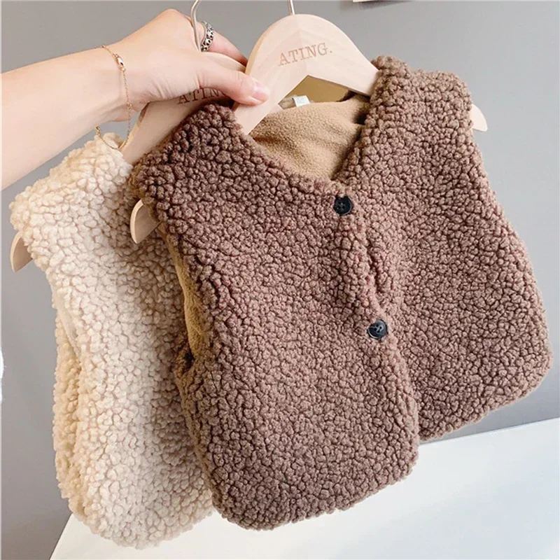Chaleco de terciopelo con cuello en V cálido para niños y niñas