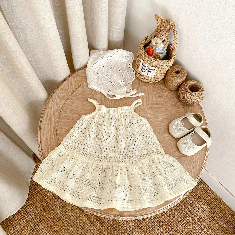 Vestido de princesa con tirantes y encaje calado para niñas de verano - imagen 3