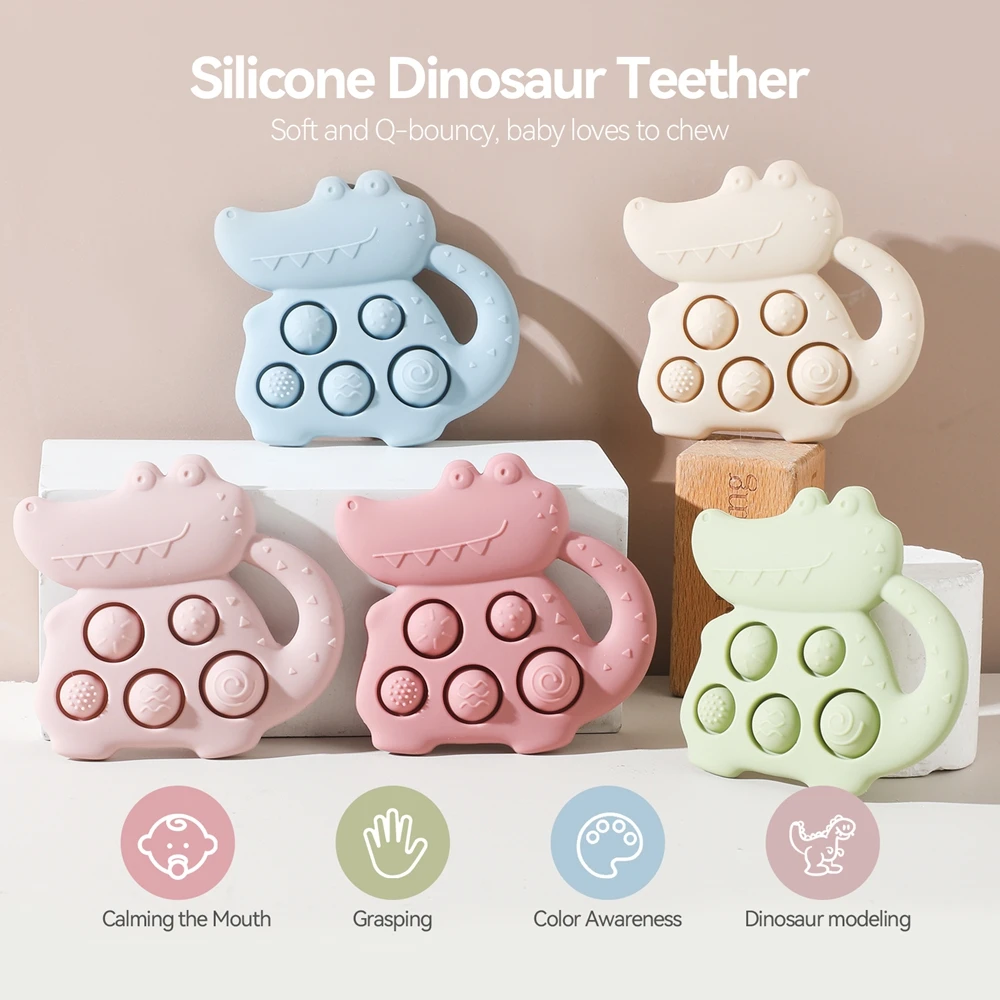 Juguete dentición silicona dinosaurio sensorial mordedor fácil agarre - imagen 4
