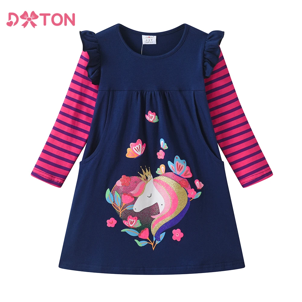 DXTON Vestido de otoño para niñas manga larga rayas algodón - imagen 2