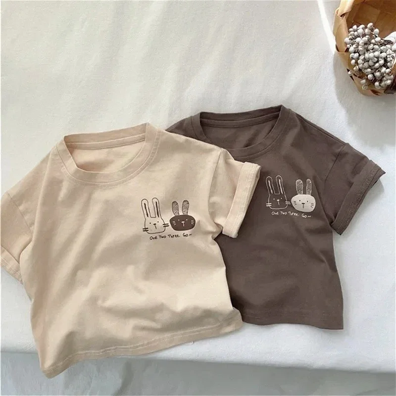 Camiseta infantil verano algodón manga corta cuello redondo conejo - imagen 3