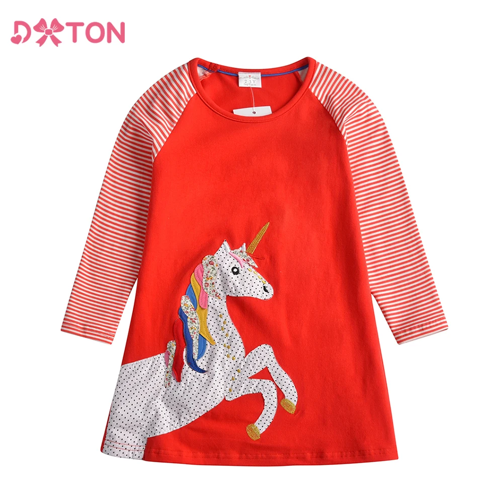 DXTON Vestido de niña en forma A con unicornio y rayas de otoño - imagen 4