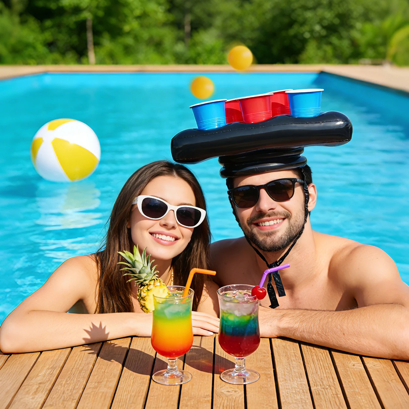 Gorro inflable Pong para juego de lanzamiento en fiestas - imagen 3