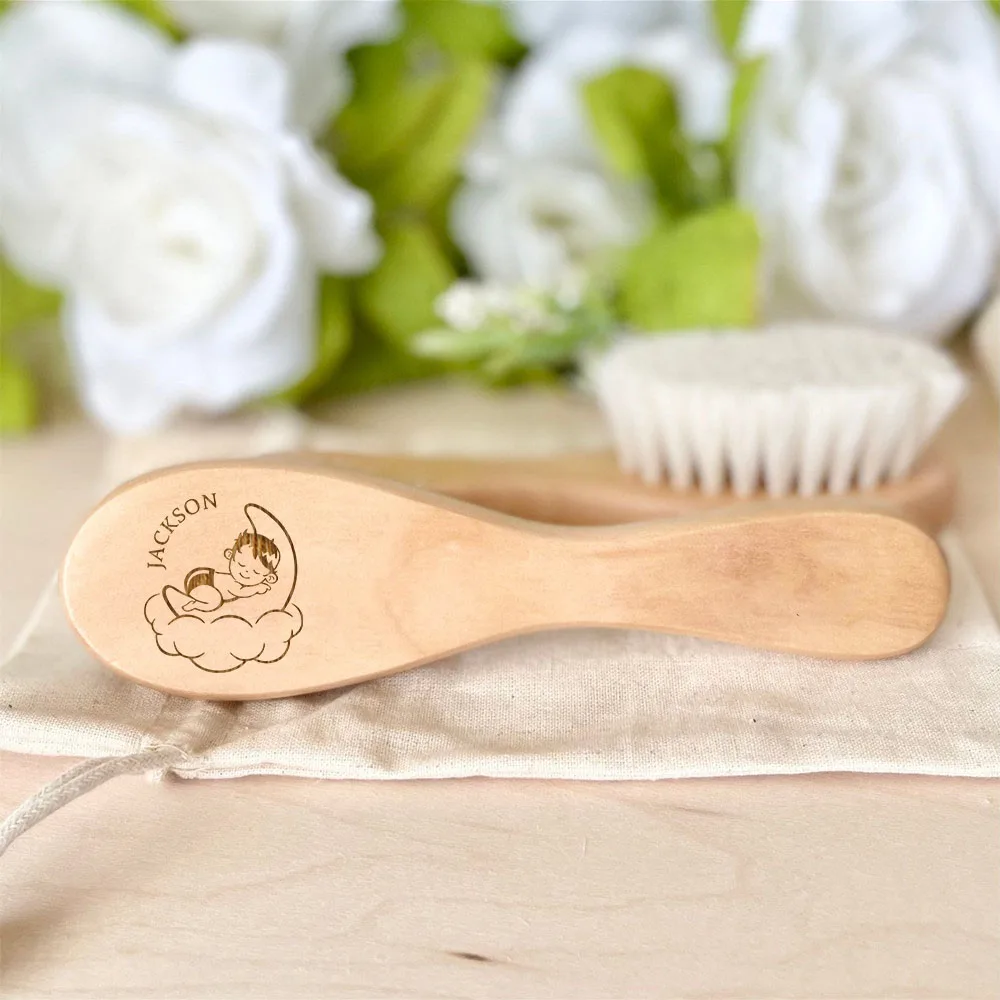 Cepillo de pelo de madera para bebé – Personalizado con nombre para regalo - imagen 4