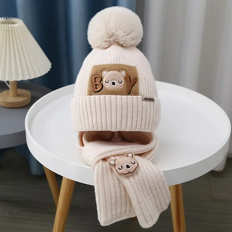 Gorro de osito y bufanda para bebé – Algodón acolchado para otoño e invierno - imagen 4