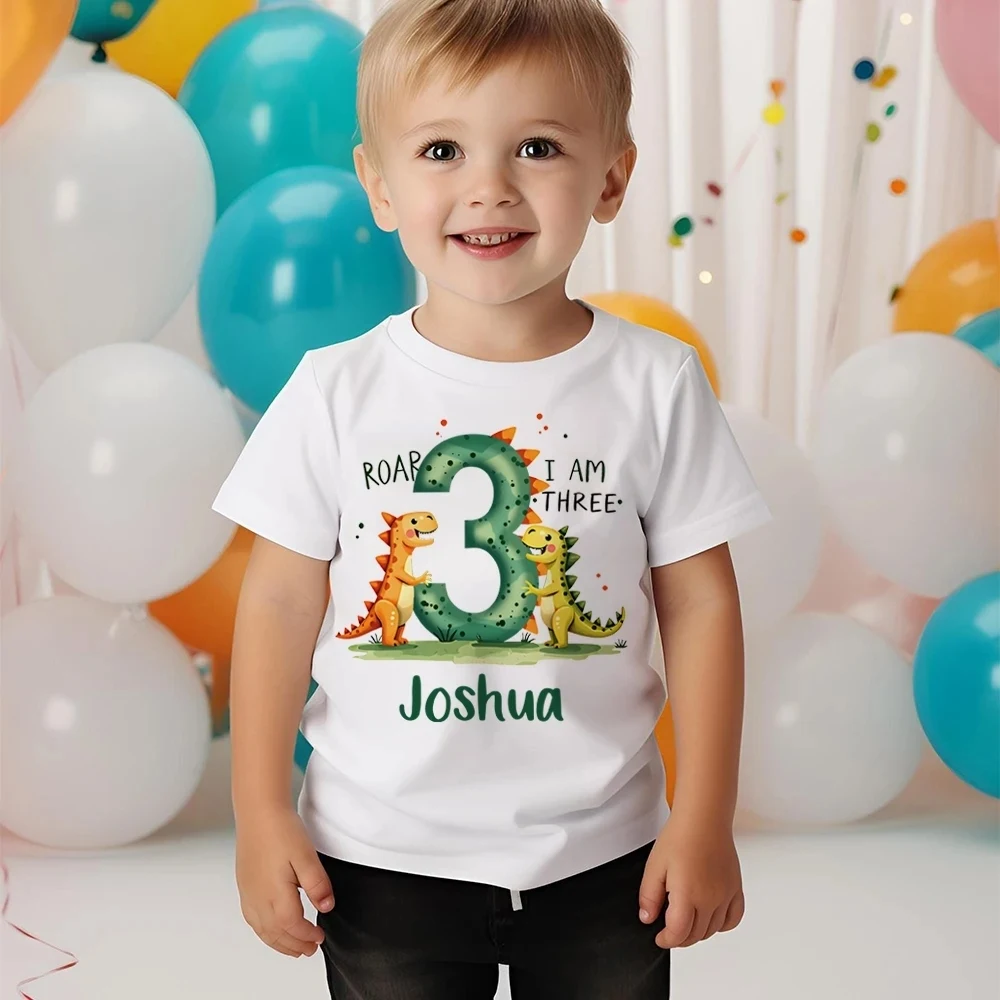 Camiseta personalizada de dinosaurios para niños de fiesta