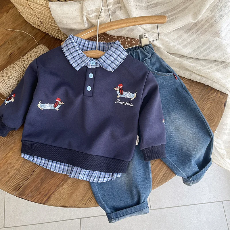 Conjunto niño otoño: camiseta solapa y vaqueros - imagen 4