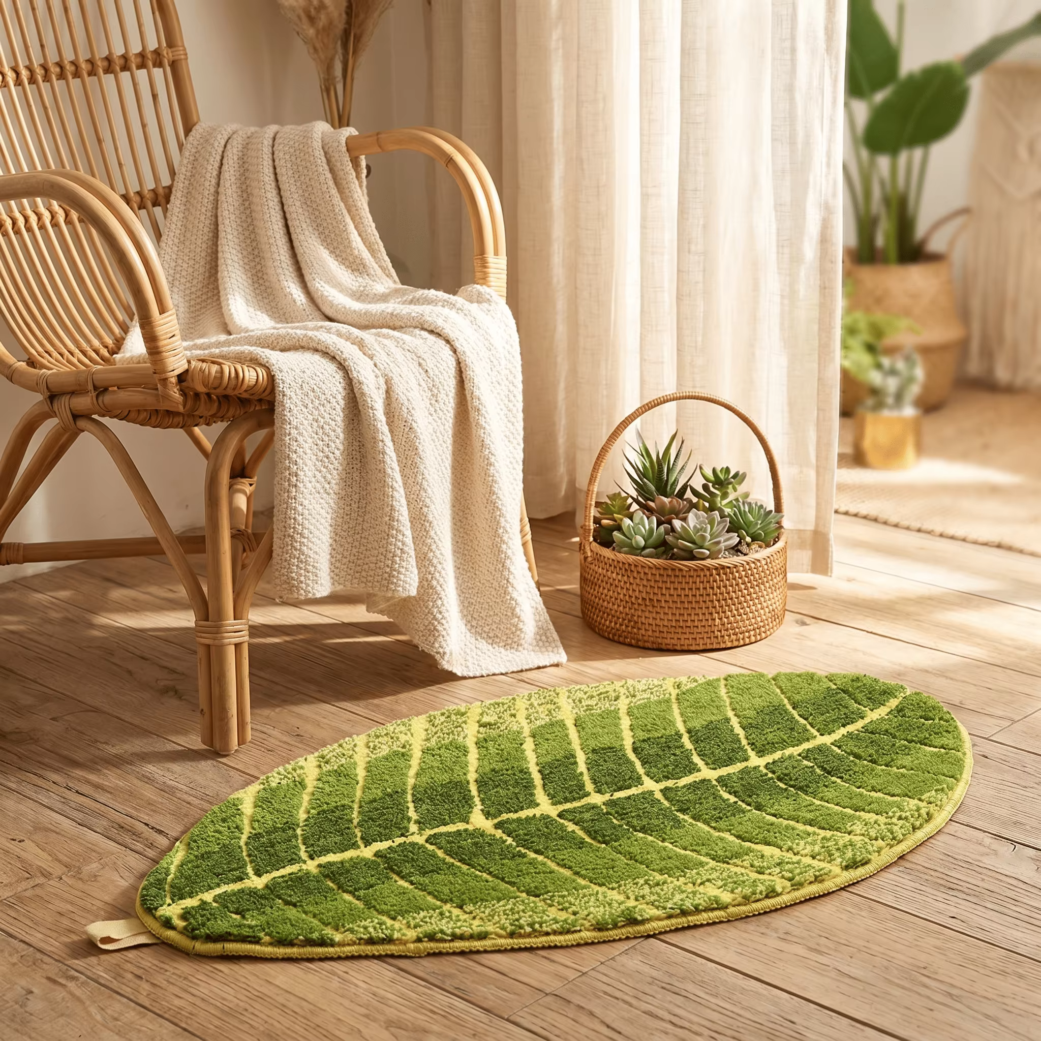 Alfombra antideslizante de baño con forma hoja verde lavable - imagen 5