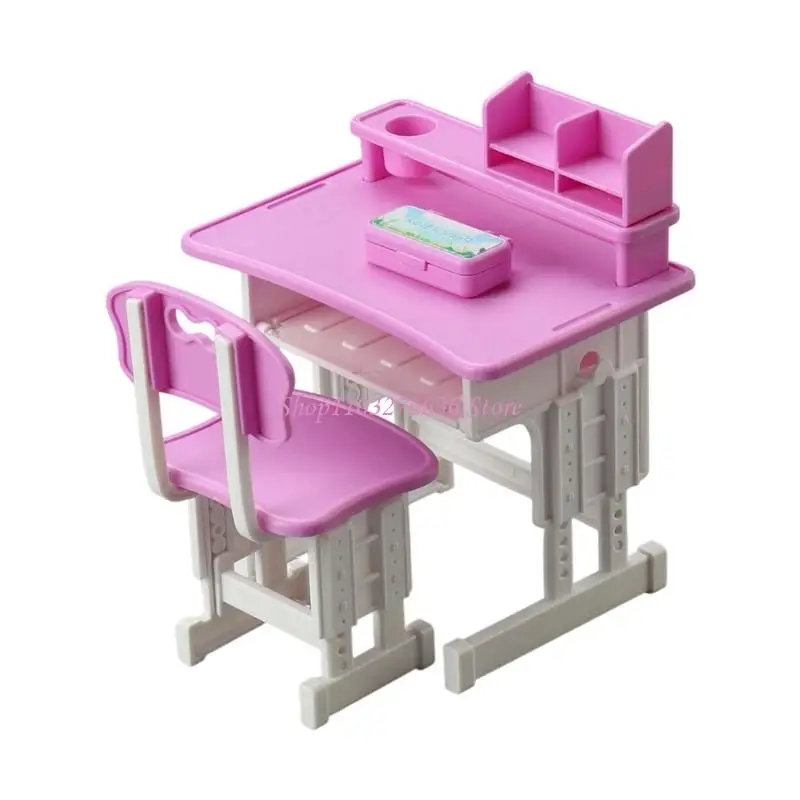 Juego de escritorio y sillas para casa de muñecas en miniatura - imagen 4