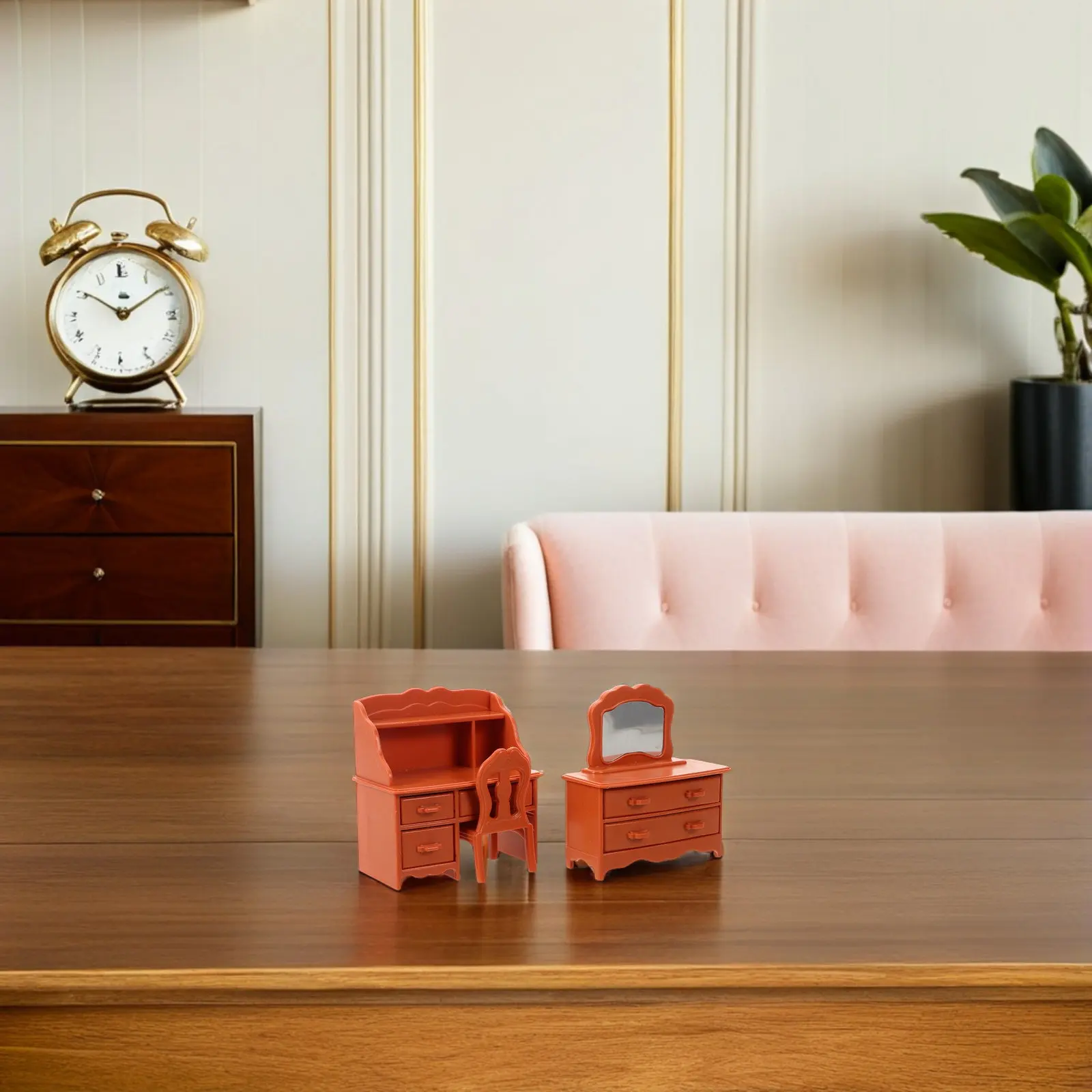 Juego de tocador infantil en miniatura con espejo y taburete - imagen 2