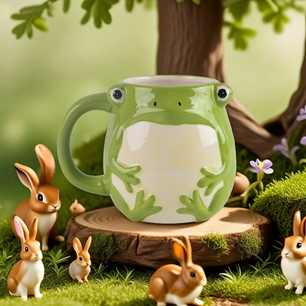 Taza de cerámica rana verde para café con asa - imagen 2