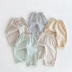 Harlan pantalones de lino a rayas holgados para bebé con cordón