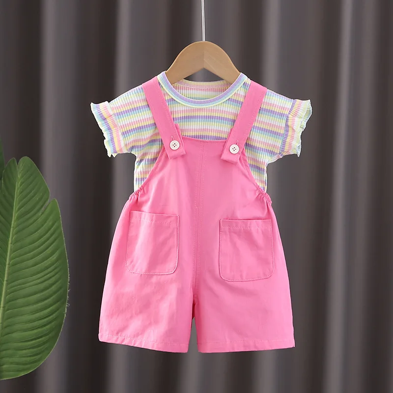 Conjunto verano bebé a rayas: camiseta manga corta y mono - imagen 4