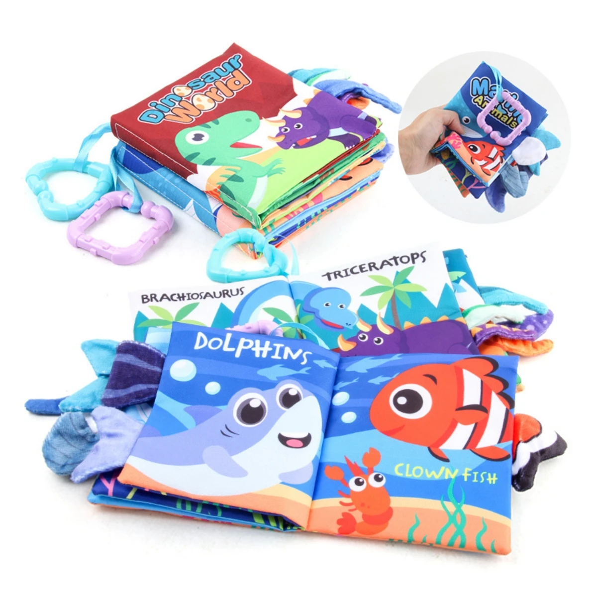 Libro de tela infantil 3D con animales y luces de peces