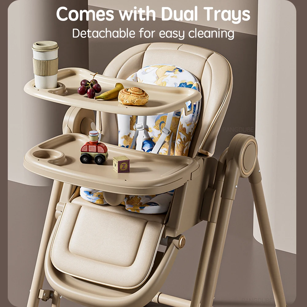 Silla alta infantil reclinable con bandeja y ruedas – De 6 meses a 3 años - imagen 5