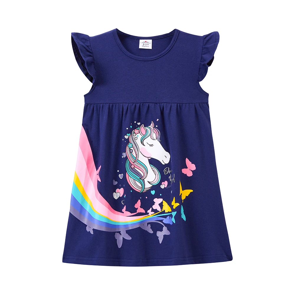 DXTON vestido niña algodón verano manga volante mariposas arcoíris