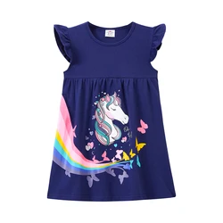 DXTON vestido niña algodón verano manga volante mariposas arcoíris