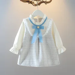 Vestido niña de princesa de manga larga con lazo de malla