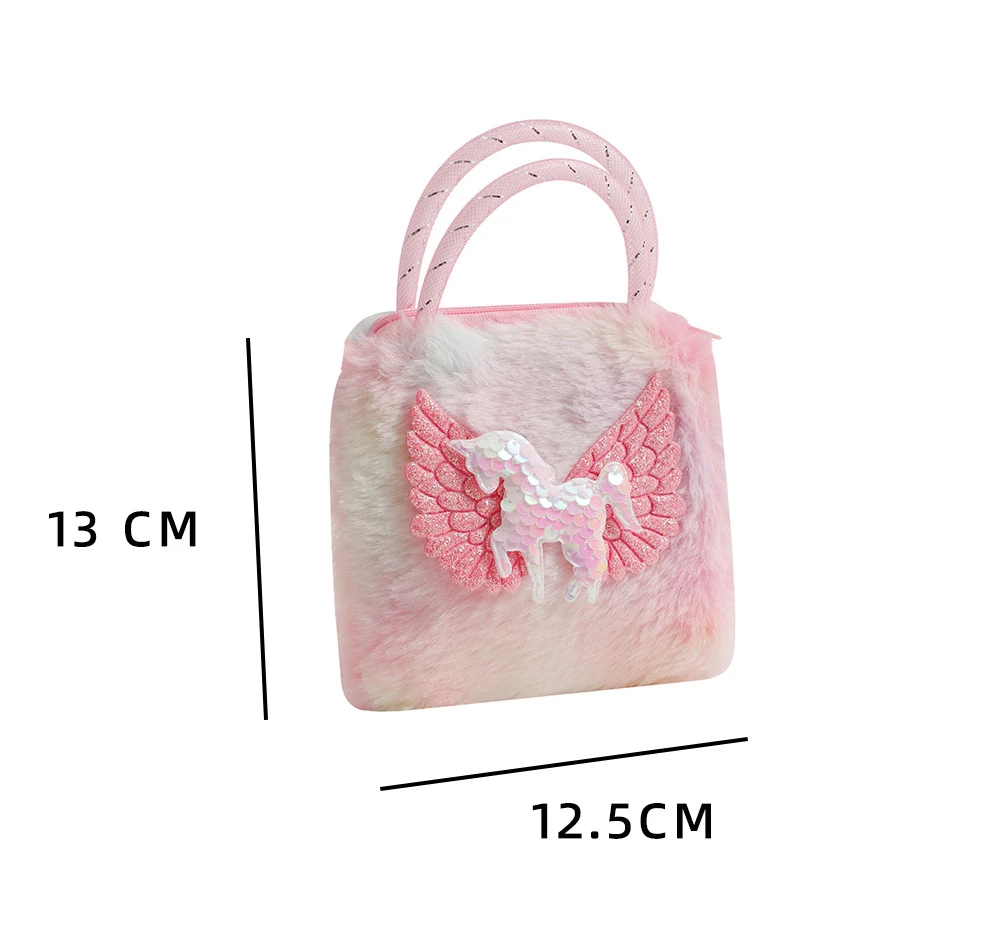 Bolso de felpa con diseño de unicornio frontal