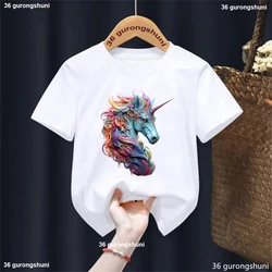 Camiseta infantil de unicornio y caballo en acuarela floral para niños