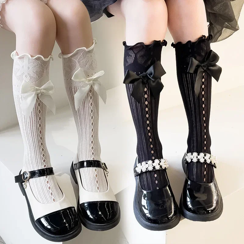 Calcetines para niña con lazo - Estilo vintage blanco y negro - imagen 4