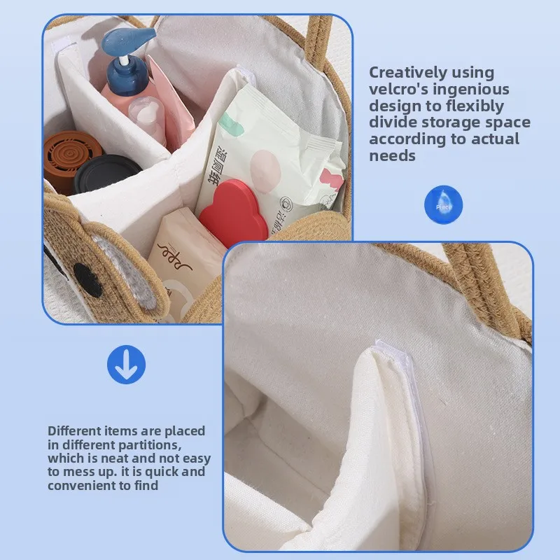 Cesta para pañales tejida en cuerda de algodón con asa organizadora - imagen 4