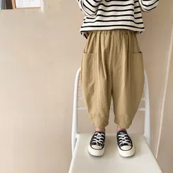 Pantalones de bebé en algodón para primavera y otoño, cintura elástica