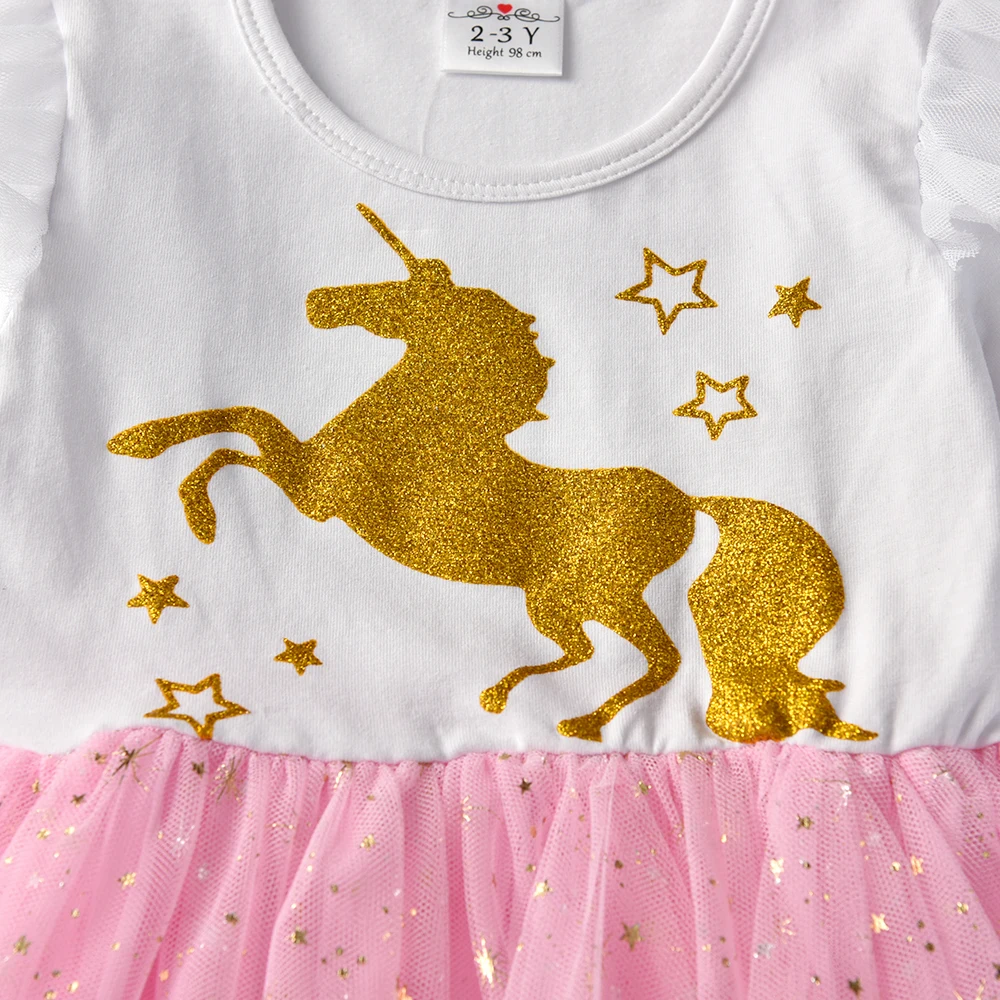 DXTON Vestido niña de algodón con estampado unicornio - imagen 2