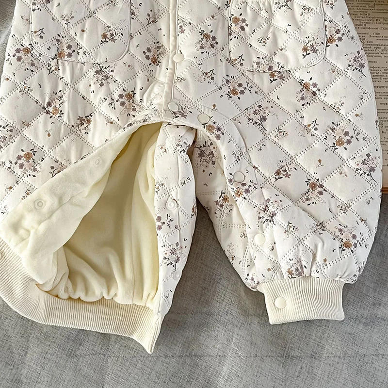 MILANCEL Pelele invierno forrado para bebé niña - floral con sombrero - imagen 2