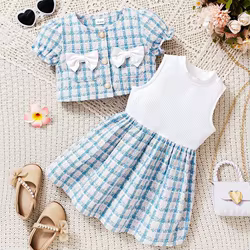 Conjunto verano bebé niña: camiseta a cuadros y vestido princesa