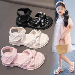 Sandalias de niña con nudo antideslizante, estilo princesa y perlas