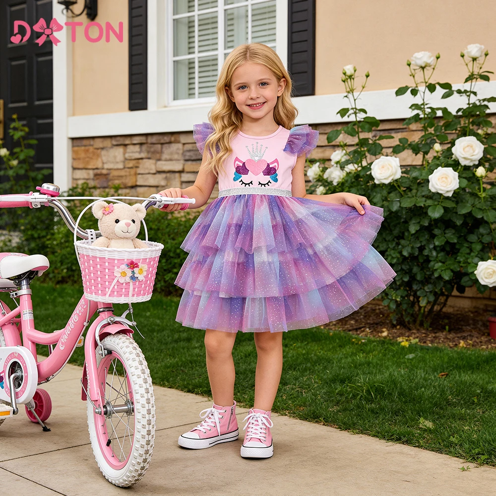 Vestido de verano para niña DXTON de capa con corazón y malla - imagen 4