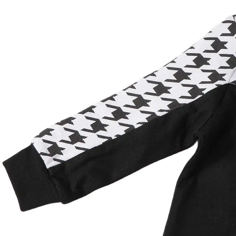 Vestido pata de gallo negro de algodón para niñas - Manga larga - imagen 4
