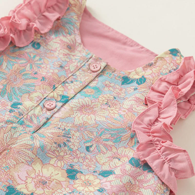 Vestido de verano rosa de algodón sin mangas con estampado floral - imagen 3