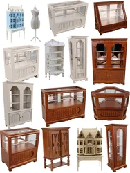 Casa de muñecas 1:12 – Muebles mini: sofá, silla y vitrina decorativa