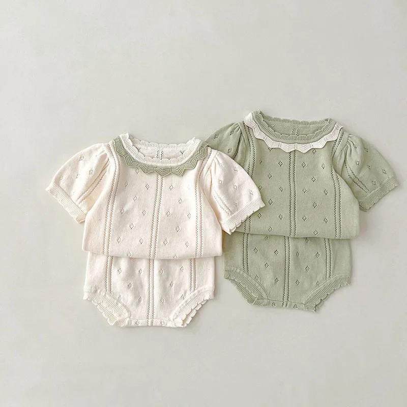 MILANCEL Conjunto Verano Niña – Camiseta Punto Calada y Pantalones Cortos - imagen 2