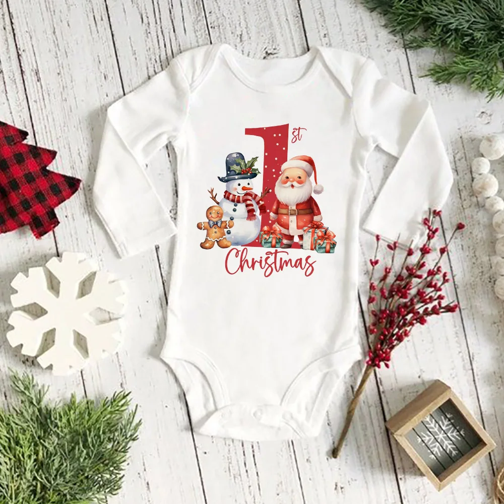 Pelele de Navidad para bebé manga larga con muñeco de nieve y Papá Noel - imagen 3