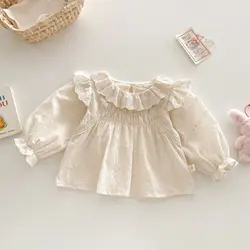Blusa infantil con flores bordadas para niña - Cuello Peter Pan