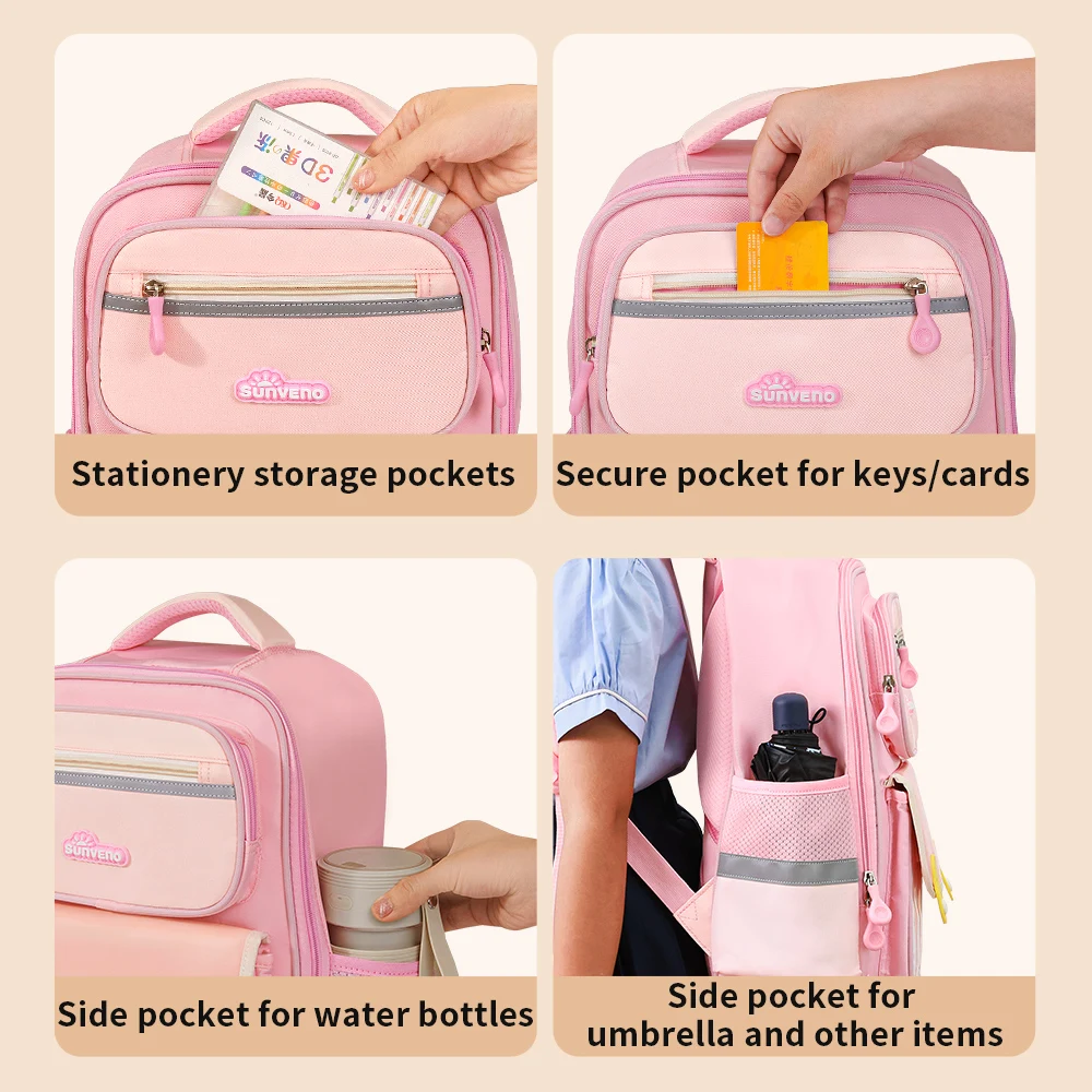 Mochila infantil Sunveno impermeable con bolsillos y reflectantes