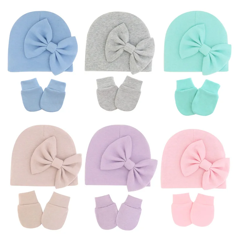 Gorro recién nacido con guantes de algodón y lazo de princesa - imagen 4