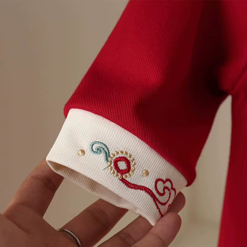 Monos bebé niña primavera y otoño con bordado rojo elegante chic - imagen 5