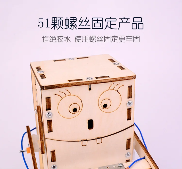 Robot educativo de madera eléctrico para comer monedas – Kit DIY - imagen 2
