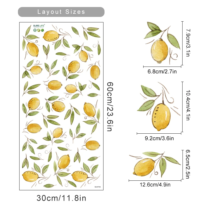 Detalle del diseño de hojas de limones en vinilo