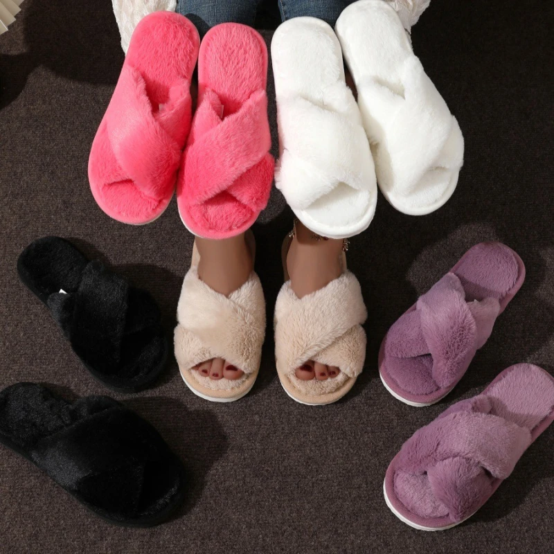 Zapatillas de casa de piel con tiras cruzadas cálidas para otoño - imagen 4