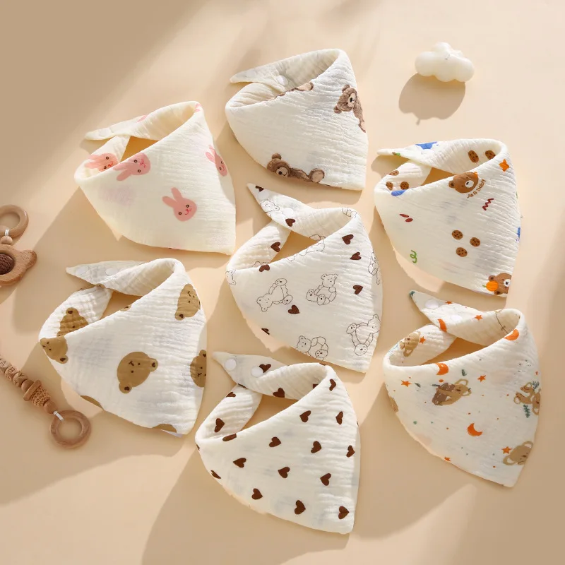 Baberos pañuelo triangular de algodón y lino con oso