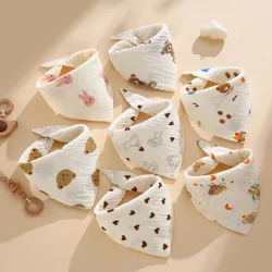 Baberos pañuelo triangular de algodón y lino con oso