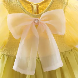 Vestido de malla para recién nacida con lazo bonito y manga corta