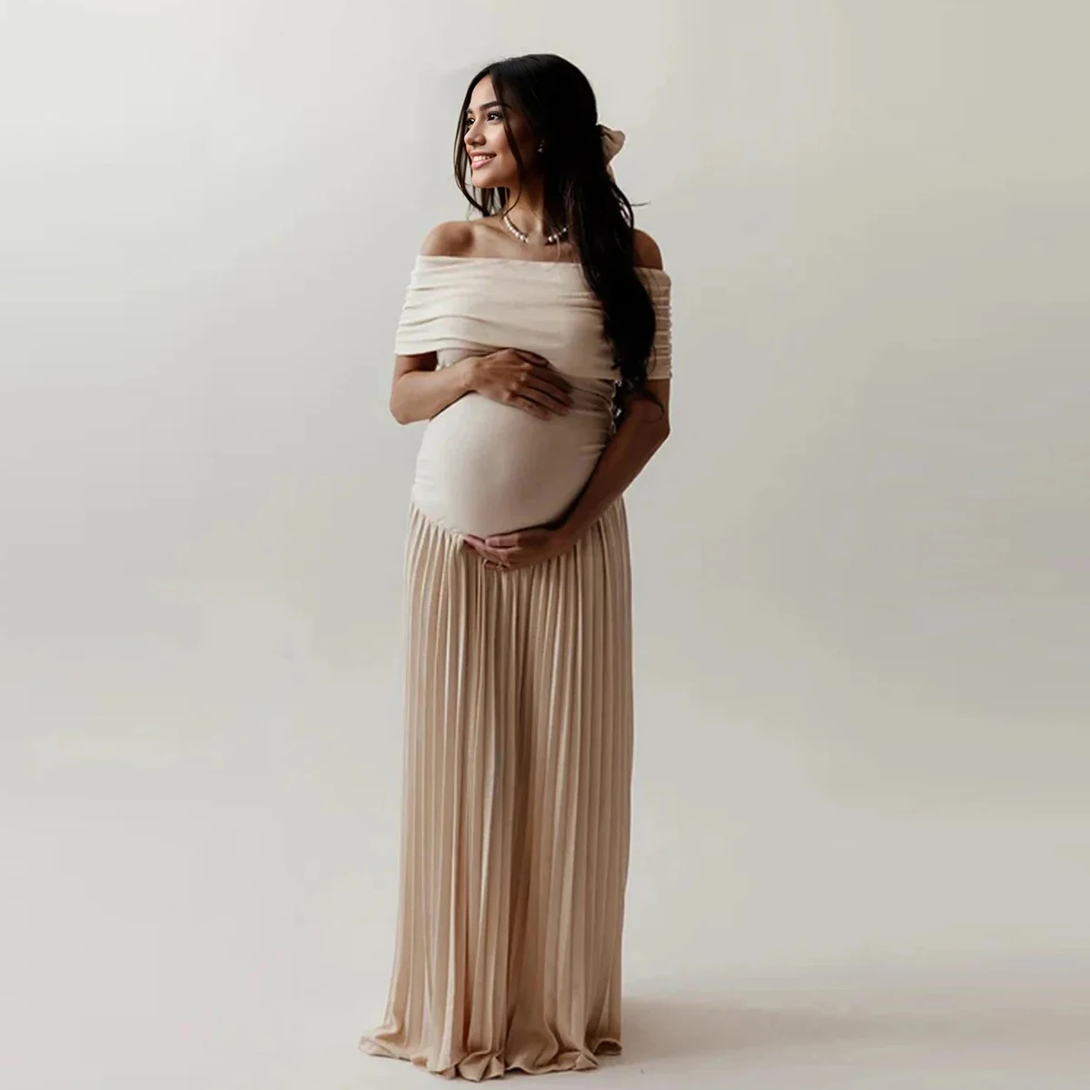 Vestido largo de verano para maternidad con espalda descubierta - imagen 2