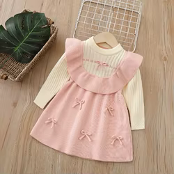 Vestido de punto con lazo para niña de 2 a 7 años – Cuello redondo